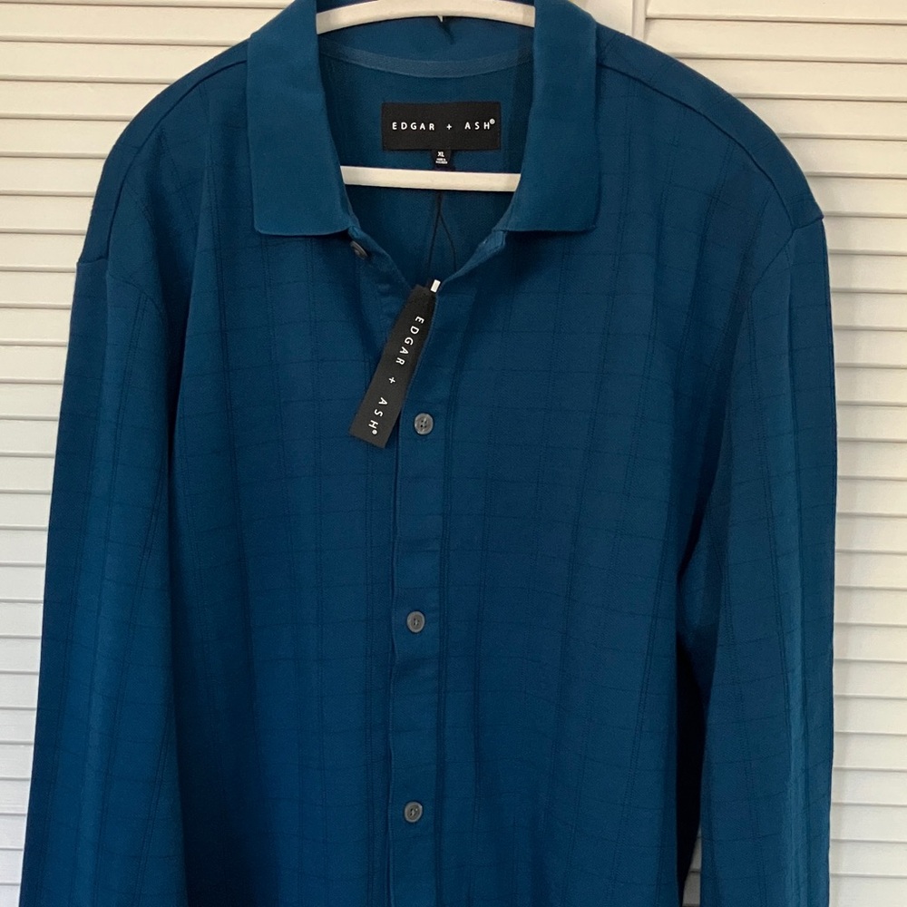 Edgar + Ash Mens Layering Polo Button Front Shirt Long Sleeve Dark Teal NWT